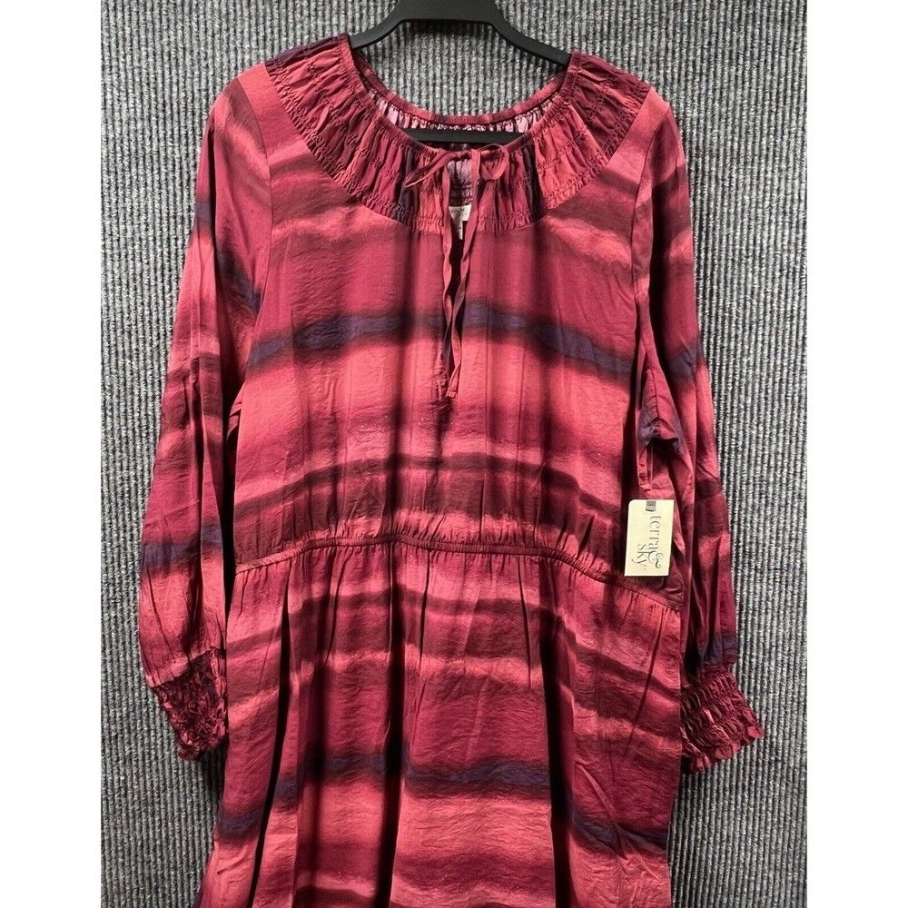 Terra & Sky Maxi Dress Womens 2x (20-22w) Maroon Peasant Tiered Long Sleeve Nwt — image 2 of 8